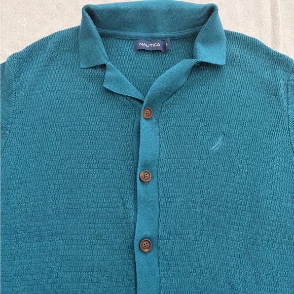 Mens Nautica Teal Short-Sleeve Sweater Polo - Picture 2 of 6